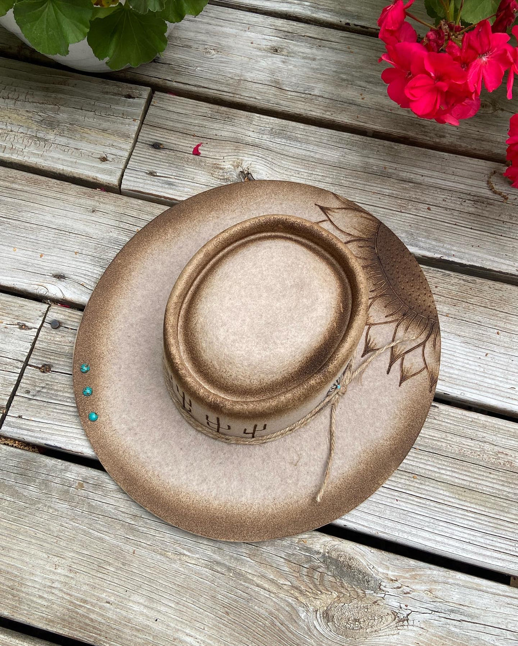 Burned Hats, Womens Wide Brim Hats, Womens Accessories, Sunflower Hat,  Western Style Hats, Custom Womens Hat, Hand Burned Hat 